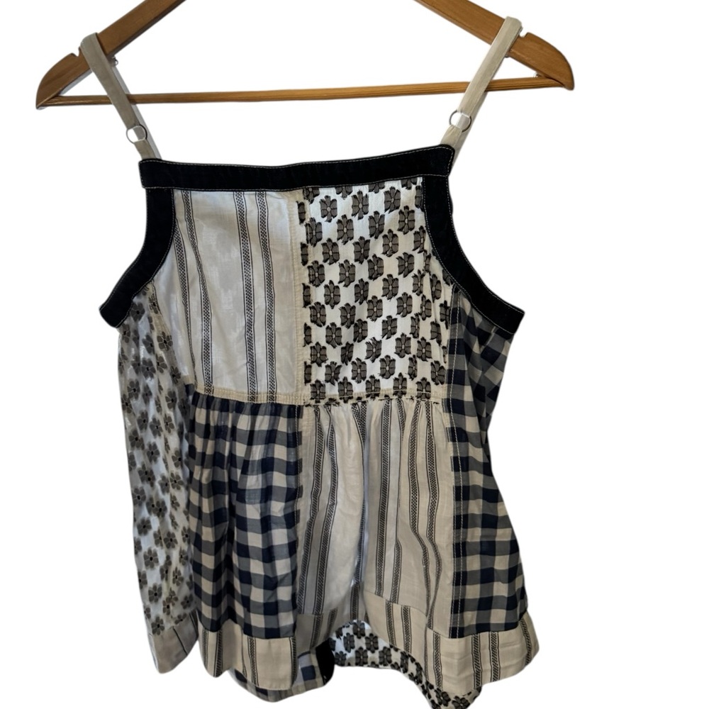 Pilcro Anthropologie button front Patchwork Spaghetti Strap Apron Top Blue - Picture 6 of 9